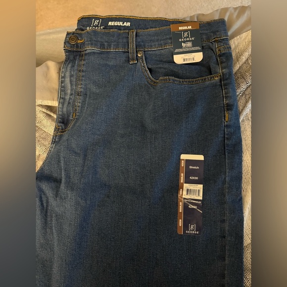 New men’s 42x30 work denim blue jeans stretch classic Fit - Picture 4 of 7